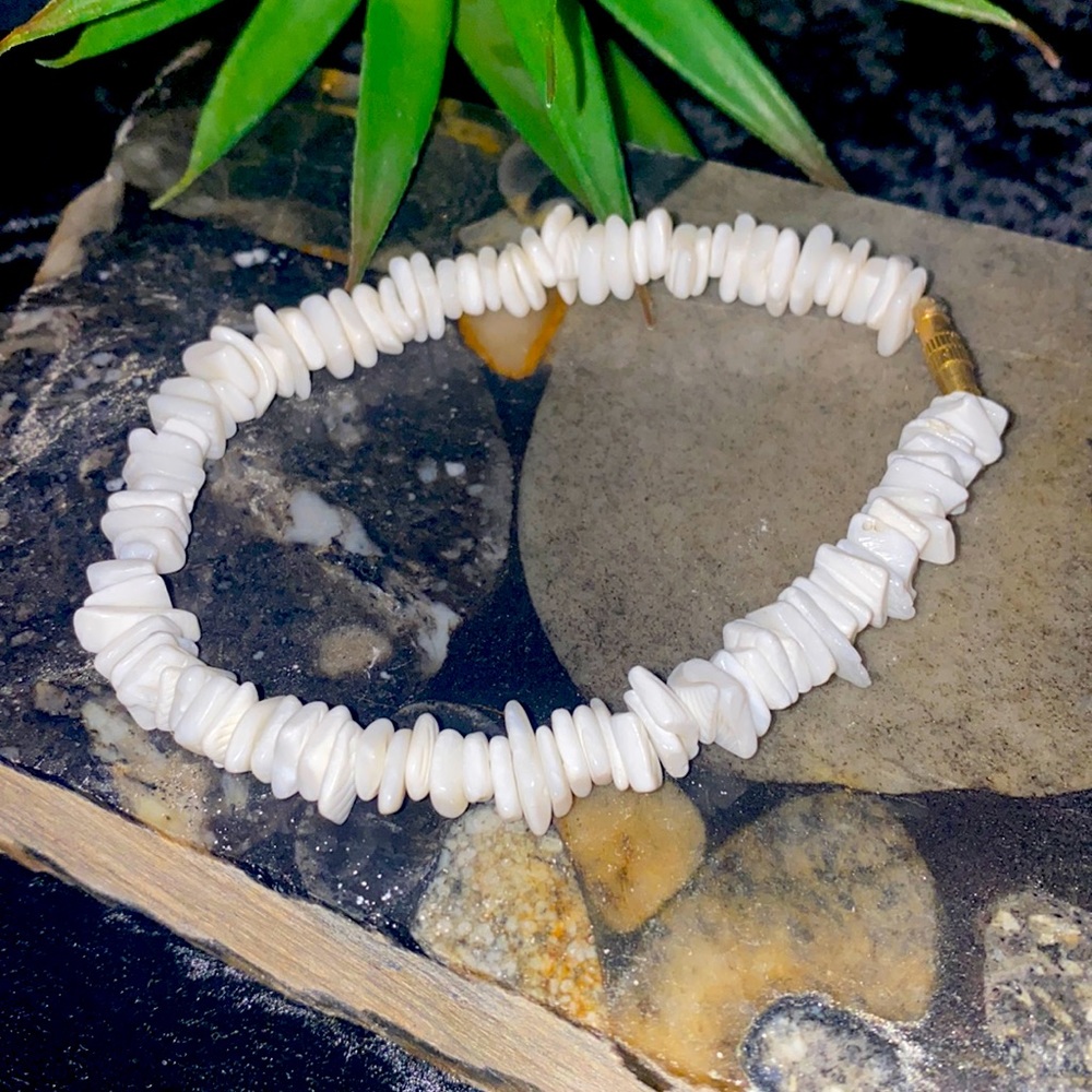 White Puka Shell Anklet Beach Surfer Jewelry